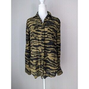 BEBE SILK BUTTON DOWN SHIRT TOP SIZE XS Animal Print Oversized Collared N16